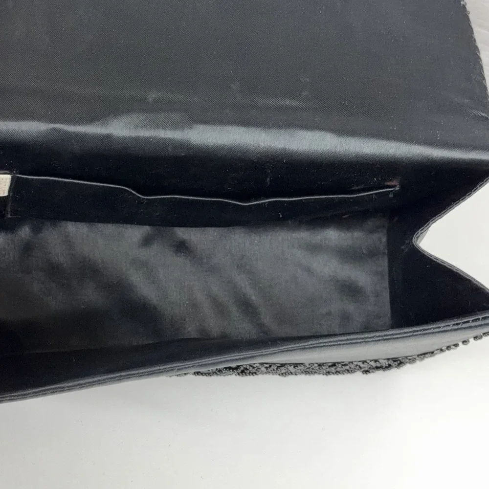 Vintage 1950s Black Beaded Sequin Evening Bag Clutch Purse Handmade‎ Hong Kong